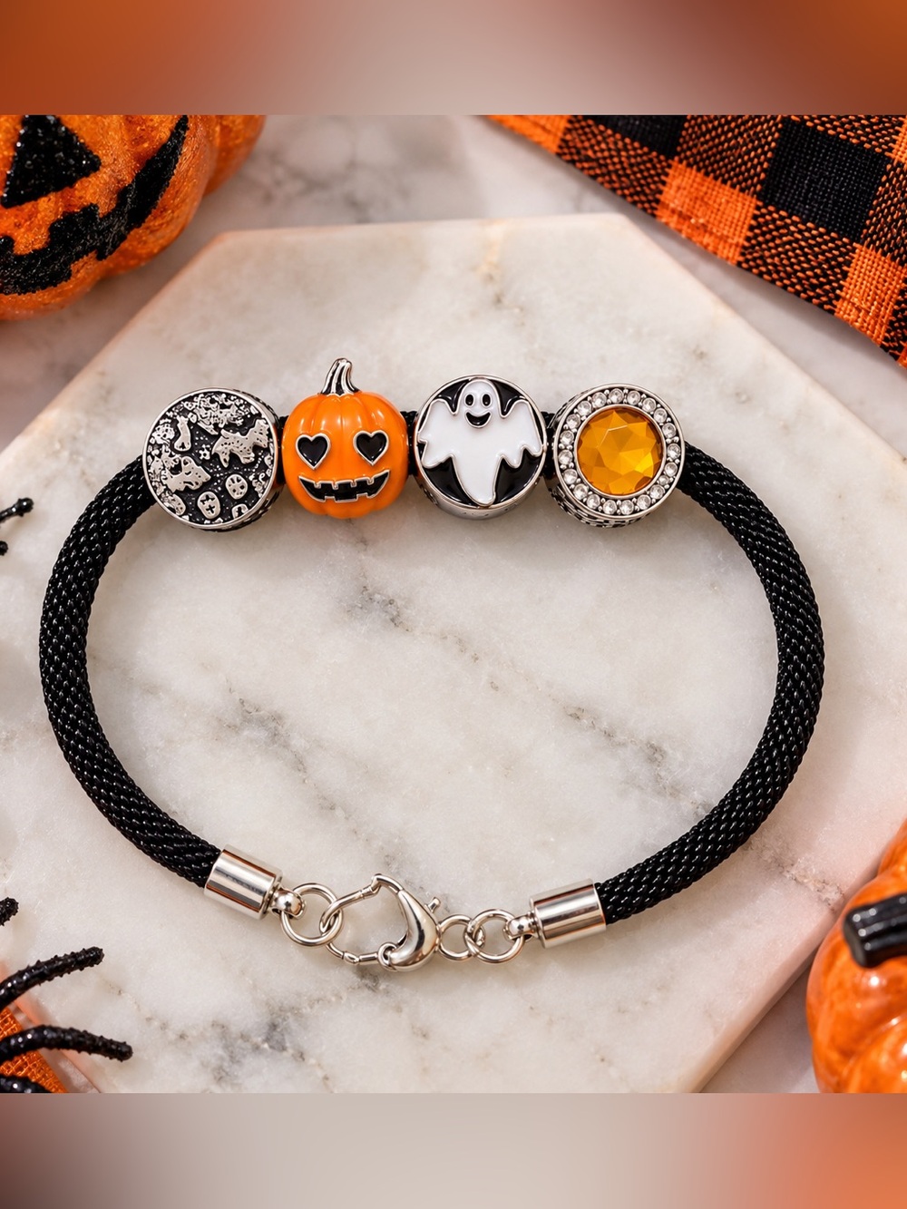 Halloween Charm Bracelet with Orange Pumpkin & Ghost Charms